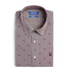 CLASSIC FIT WRINKLE-RESISTANT SAILBOAT PRINT SHIRT,Zinfandel,large
