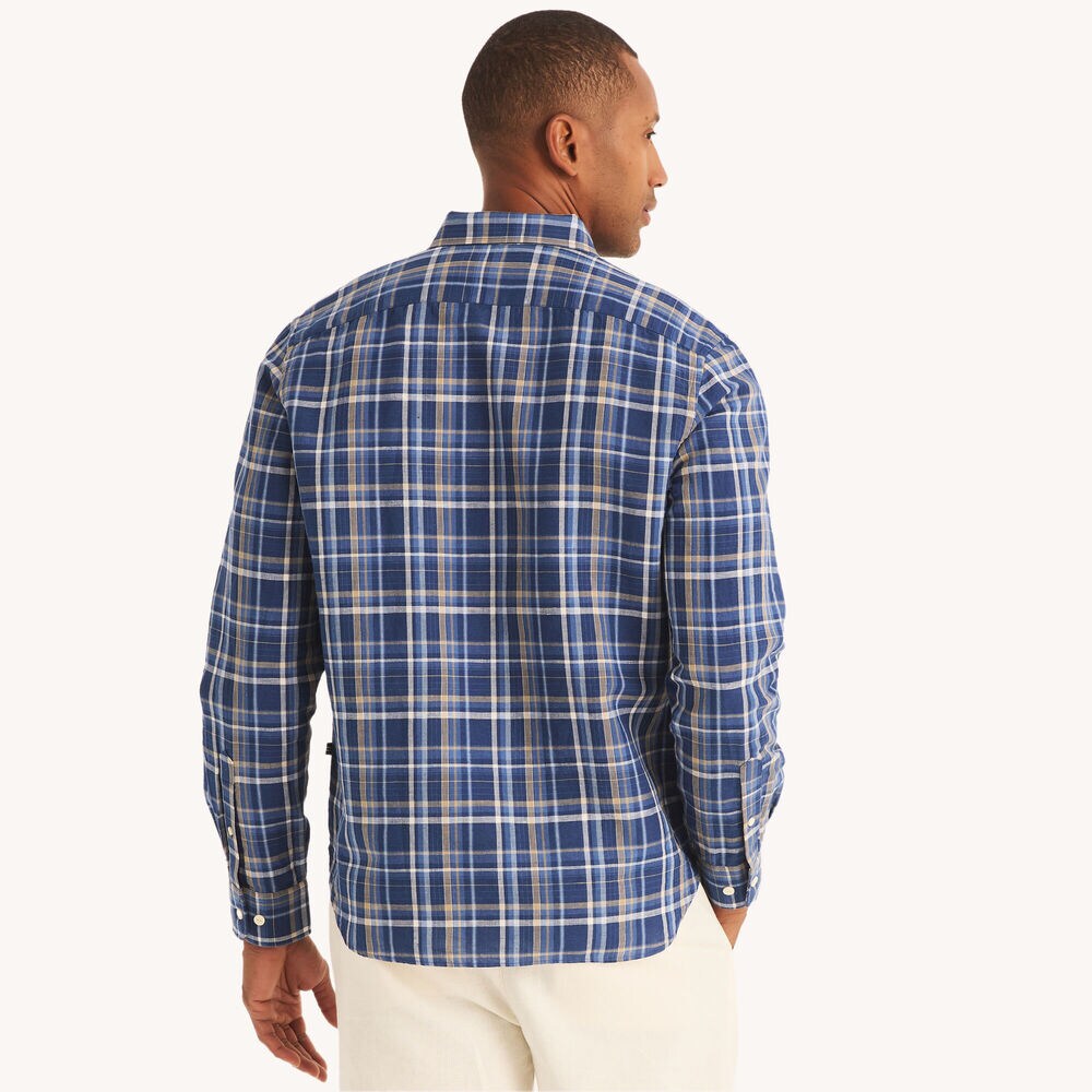 Plaid Linen Shirt,Estate Blue,large