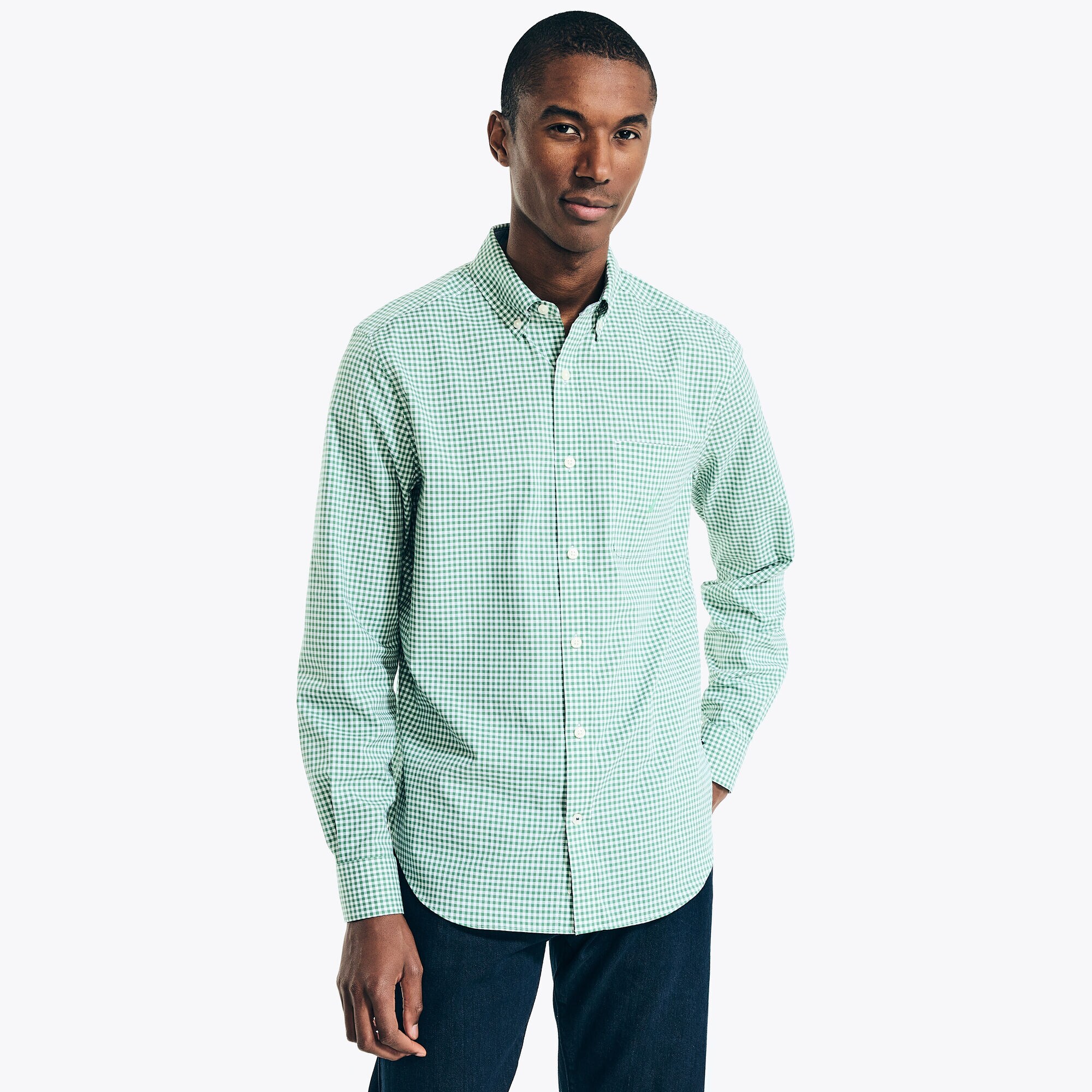 Gingham Plaid Shirt,Green Apple,large