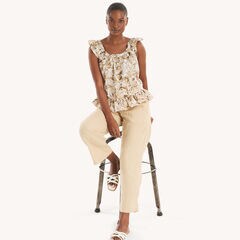 Printed Ruffle Top,Woodrift Flax,large