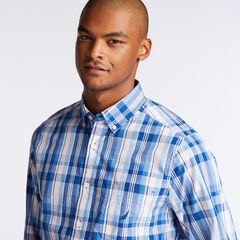 CLASSIC FIT POPLIN SHIRT IN PLAID,Clear Sky Blue,large