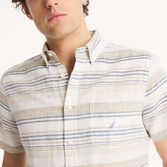 Striped Linen Short-Sleeve Shirt,Sail White,large