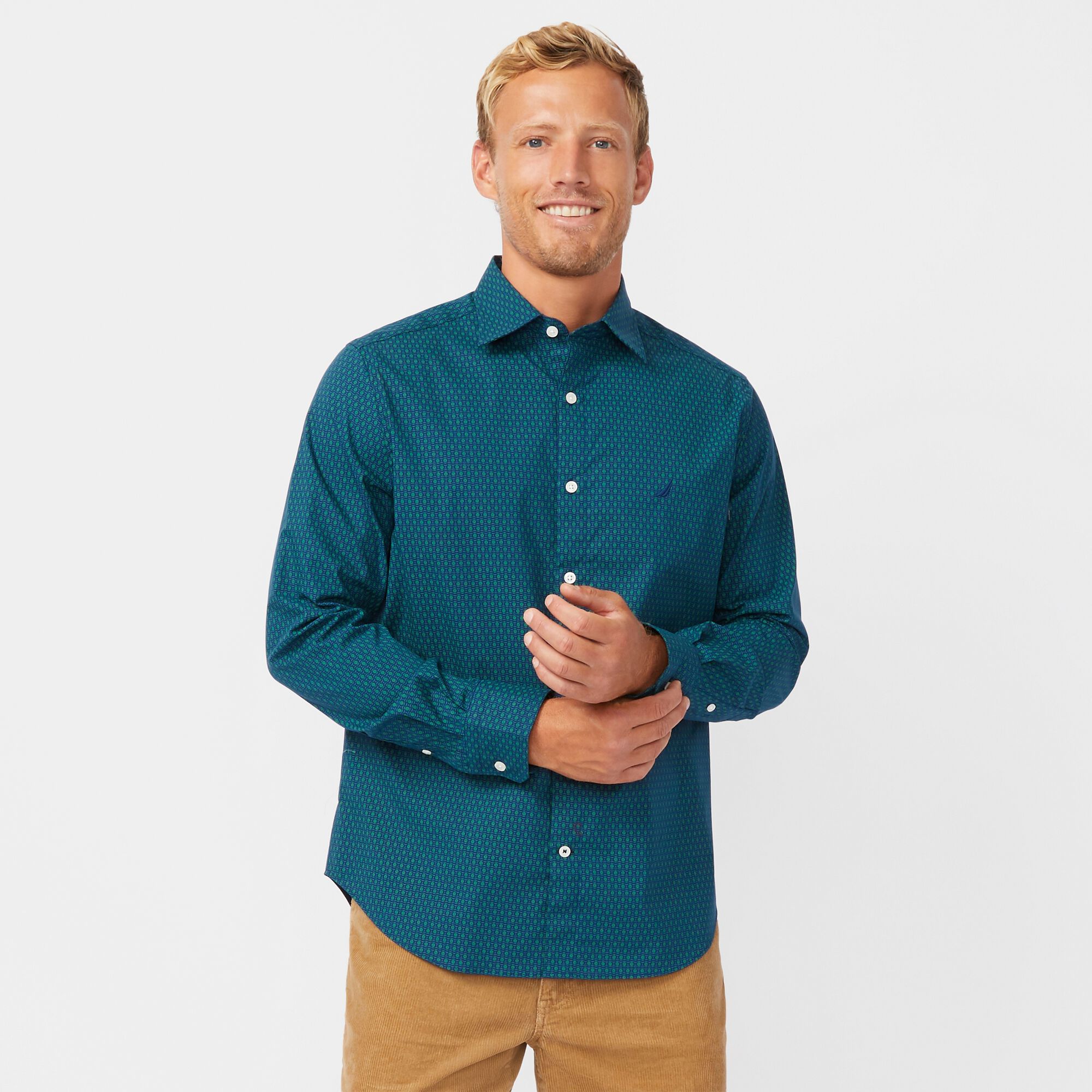 CLASSIC FIT WRINKLE-RESISTANT PRINTED SHIRT,Blue Depths,large