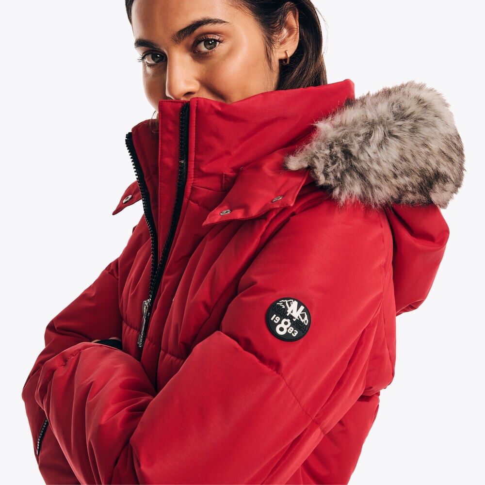 Puffer Jacket With Removable Hood,Tomales Red,large