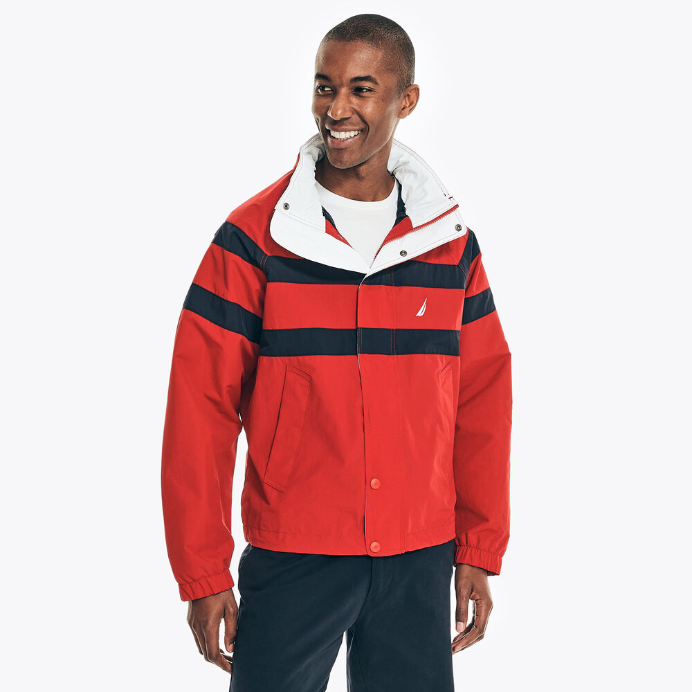 STRIPED RAINBREAKER BOMBER JACKET,Nautica Red,large
