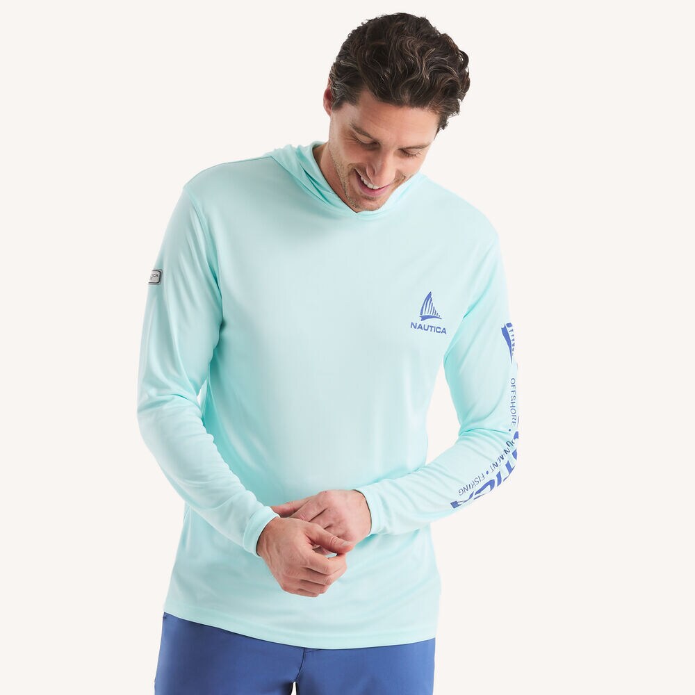 Nautica OTF Long-Sleeve Hooded Pullover,Ice Blue,large