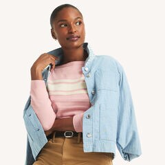 Textured Striped Boat-Neck Sweater,Sunguard Red,large