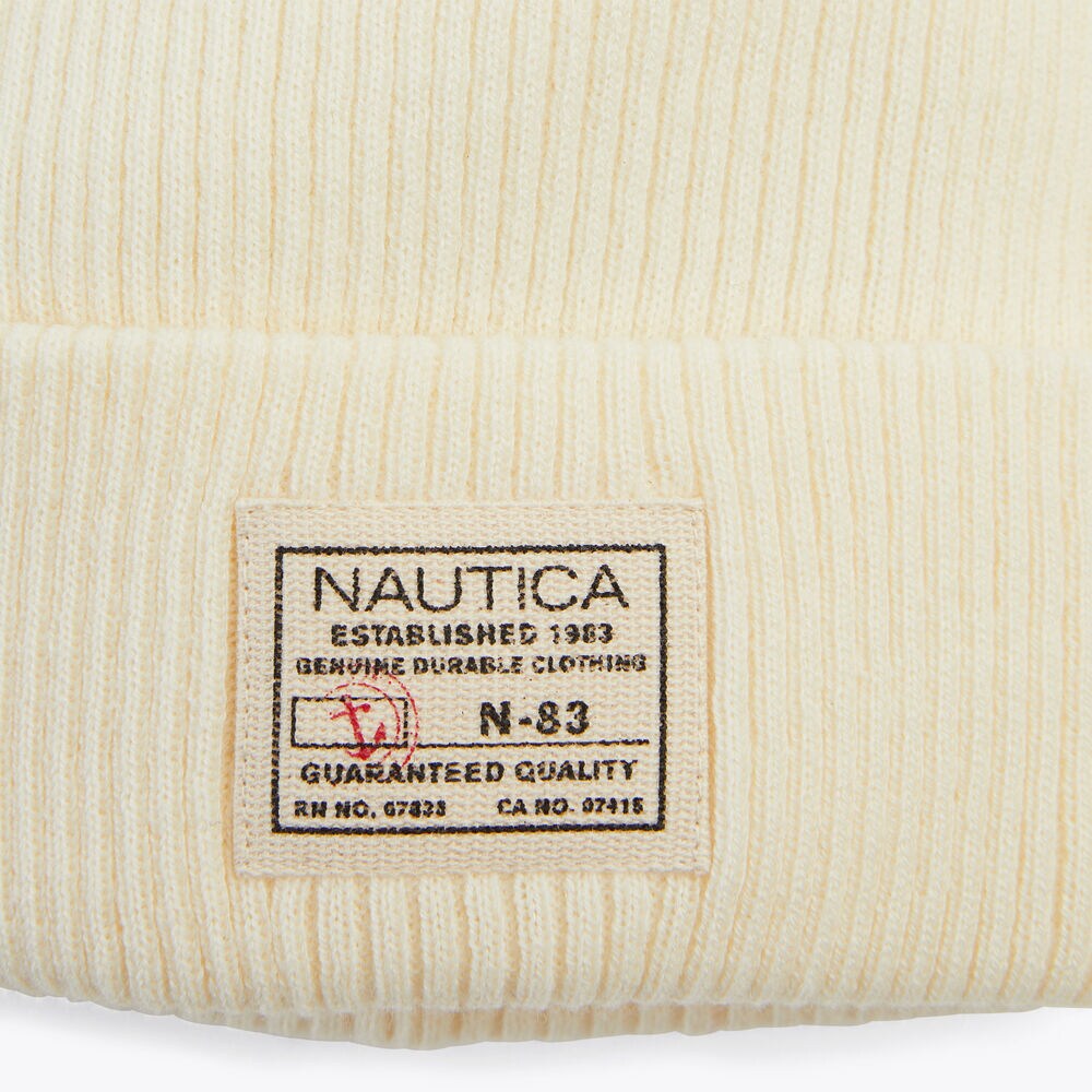 Rib-Knit Pom Hat,Champagne,large