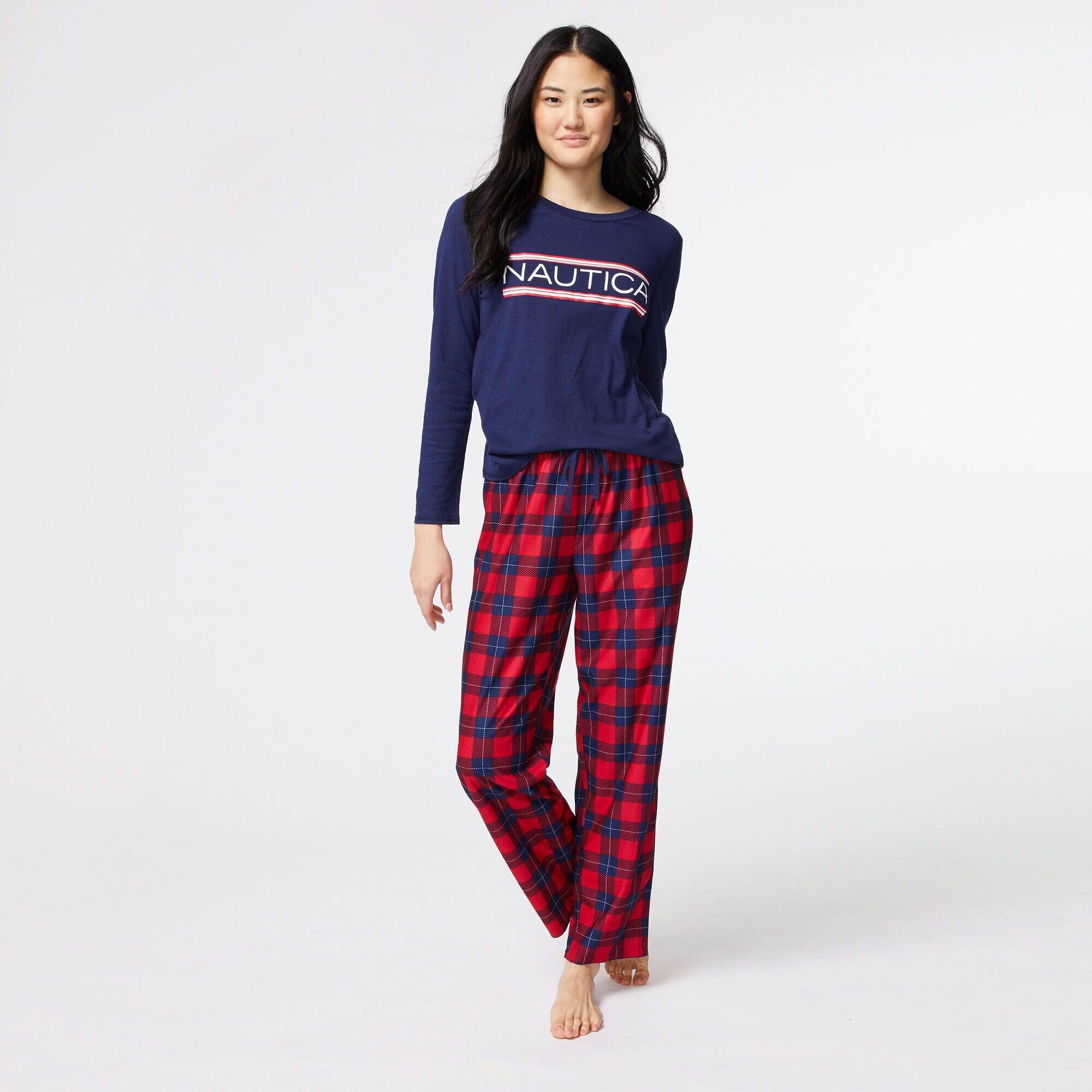 WOMEN'S PLAID FAMILY PAJAMA SET,Lure Red,large