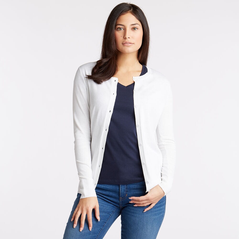 Crewneck Cotton & Modal Cardigan,Bright White,large