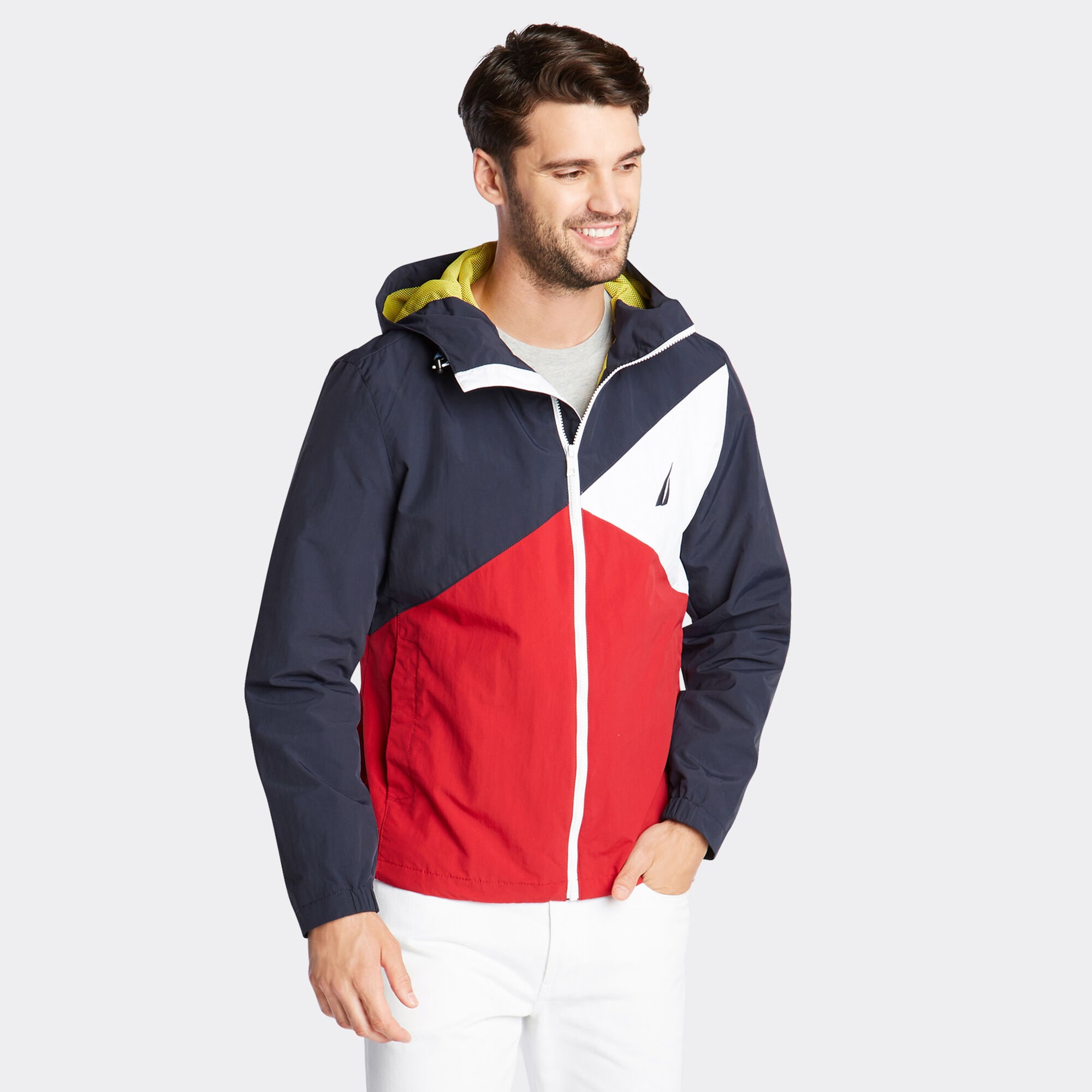 LIGHTWEIGHT JACKET IN COLORBLOCK,Navy,large