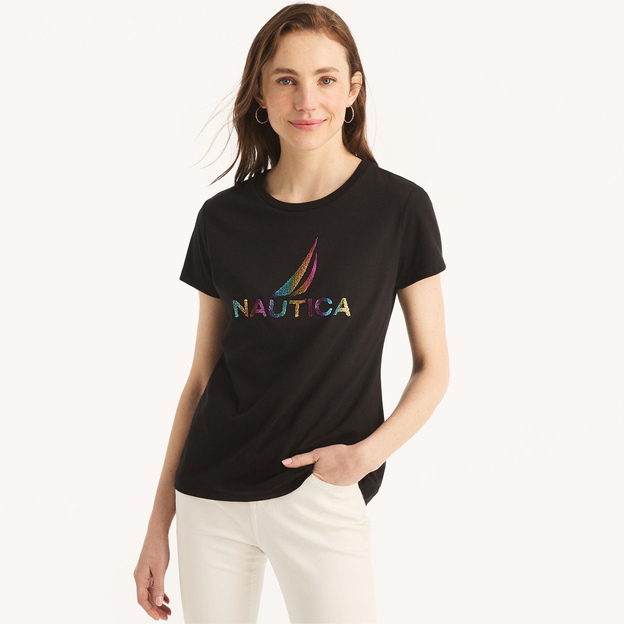Metallic Logo Graphic T-Shirt,True Black,large