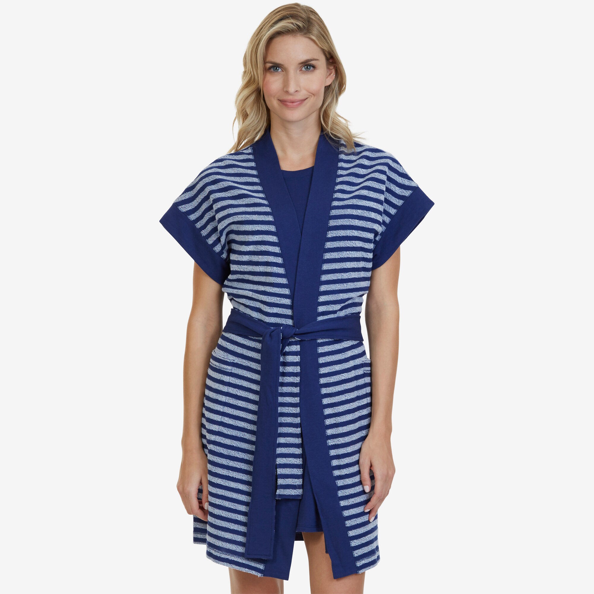 Striped Robe,Varsity Blue Wash,large