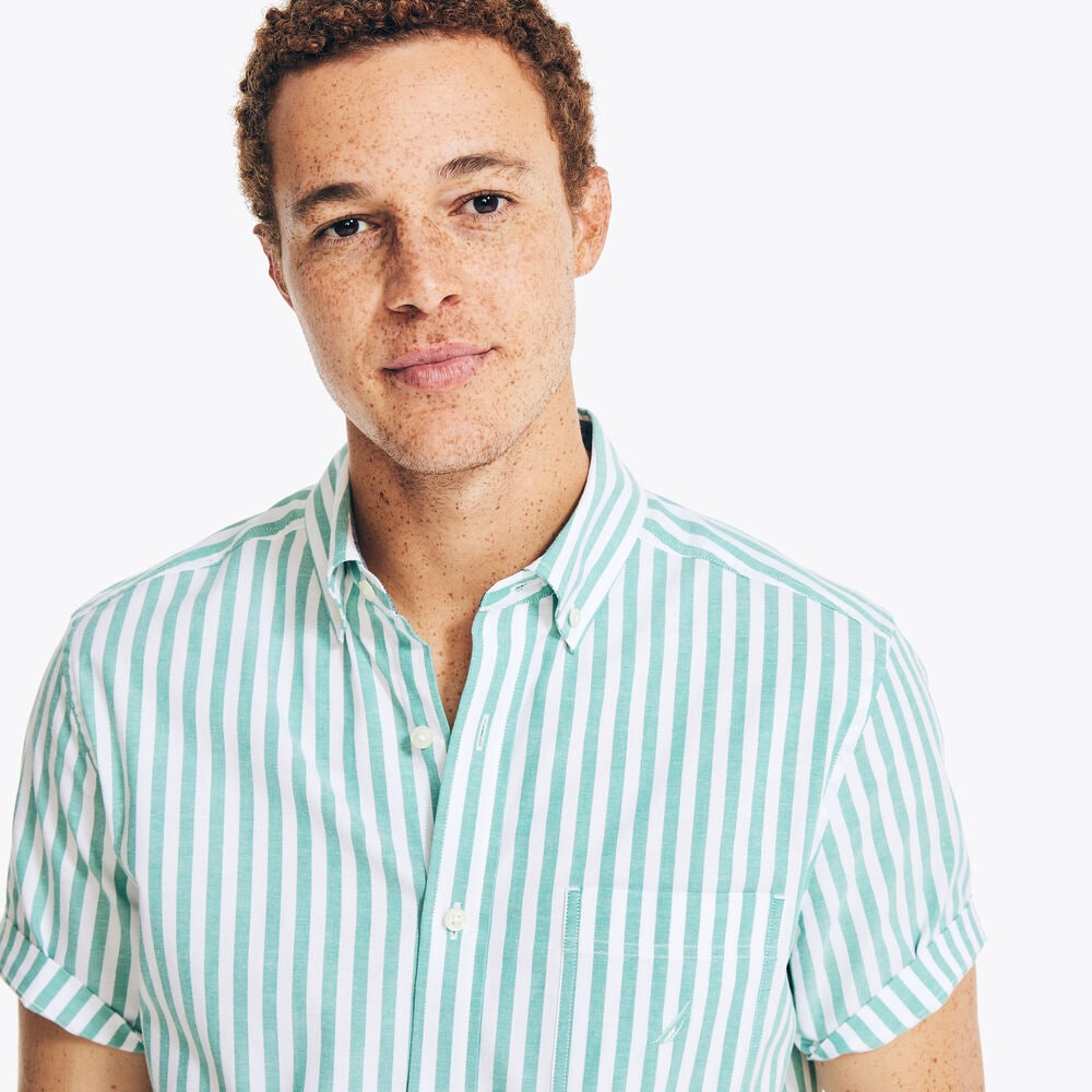 STRIPED SHORT-SLEEVE OXFORD SHIRT,Dark Dill,large
