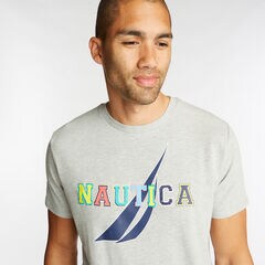 JERSEY T-SHIRT IN NAUTICA BRAND ICON GRAPHIC,Grey Heather,large