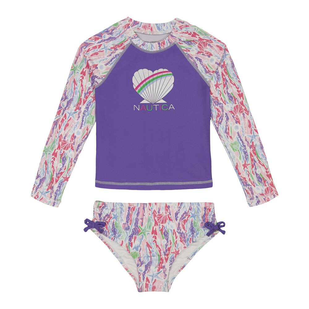 Toddler Girl's Sea Life Rash Guard Set (2T-4T),Ocean Violet Heather,large