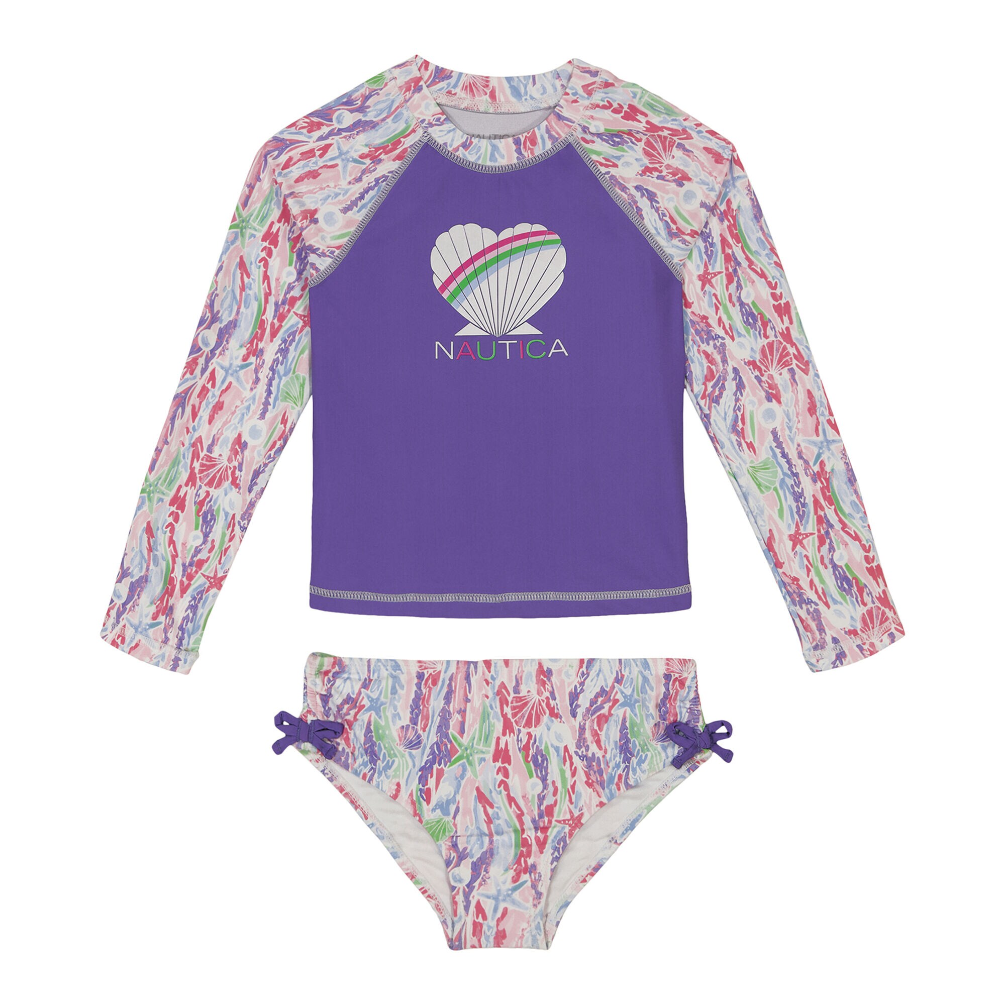 Toddler Girl's Sea Life Rash Guard Set (2T-4T),Ocean Violet Heather,large