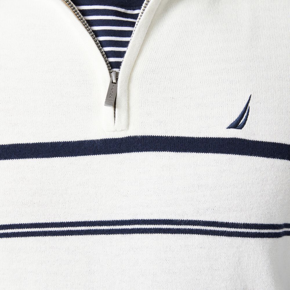 NAVTECH STRIPED QUARTER-ZIP SWEATER,Marshmallow,large