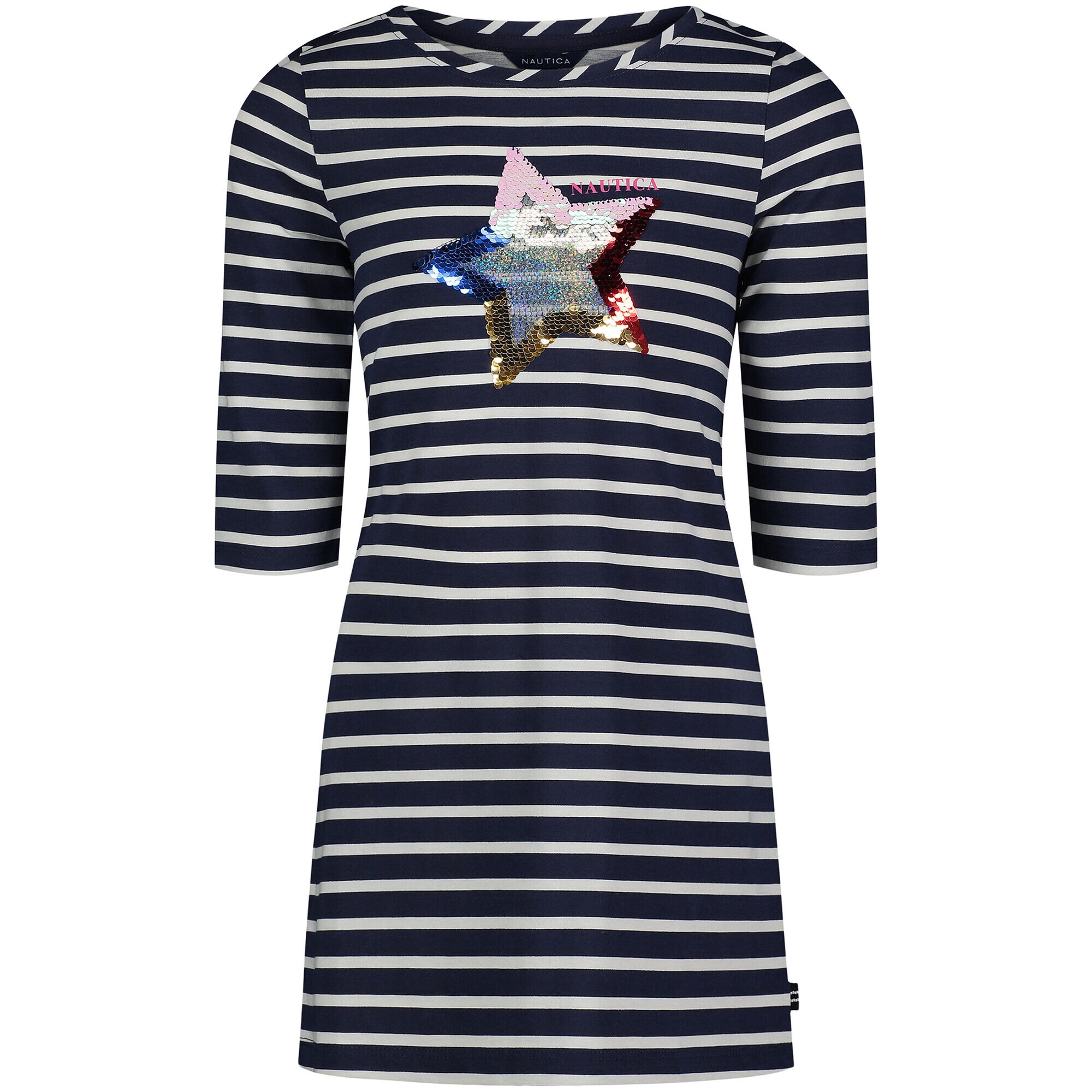 Girls’ Stripes and Sequins Dress (7-16),Navy,large