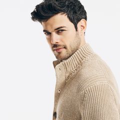 TEXTURED BUTTON CARDIGAN,Tuscany Tan,large