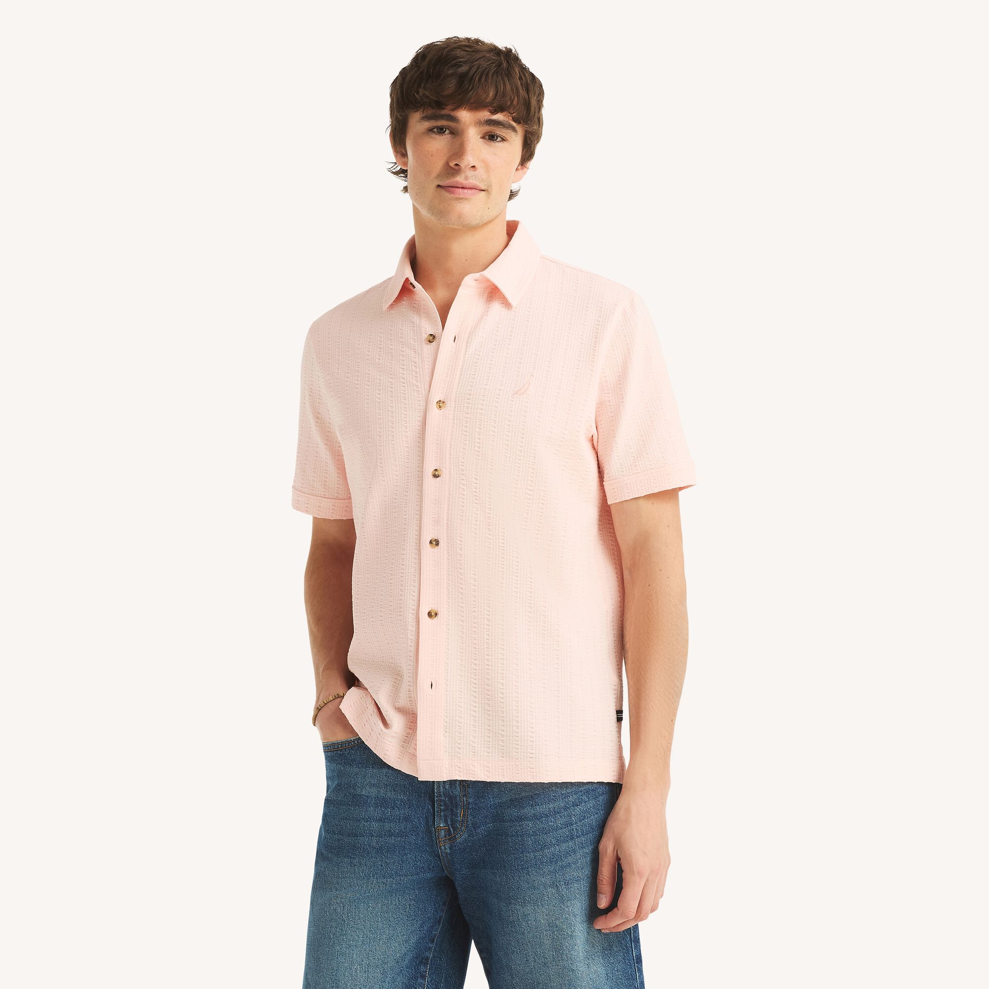 Classic Fit Seersucker Button-Front Polo,Royal Burgundy,large