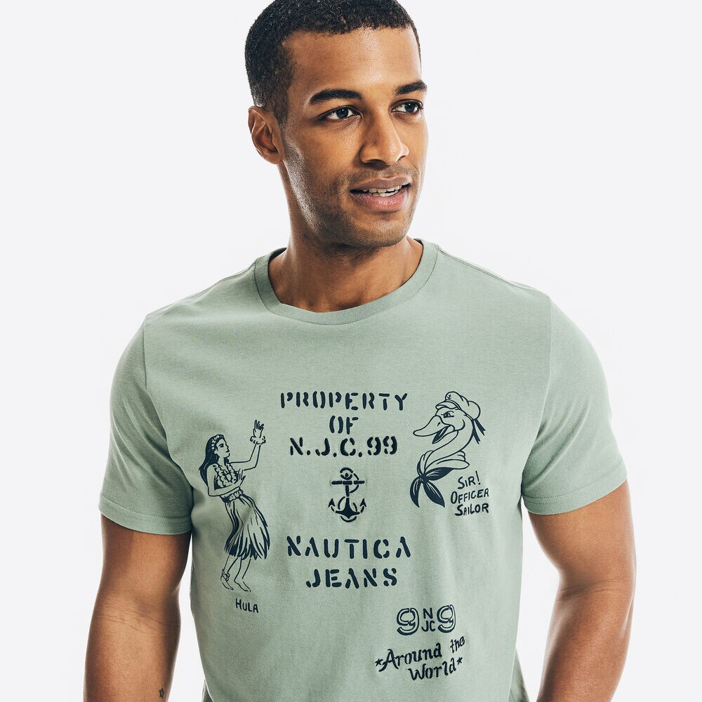 NAUTICA JEANS CO. GRAPHIC T-SHIRT,Jade Forest Heather,large