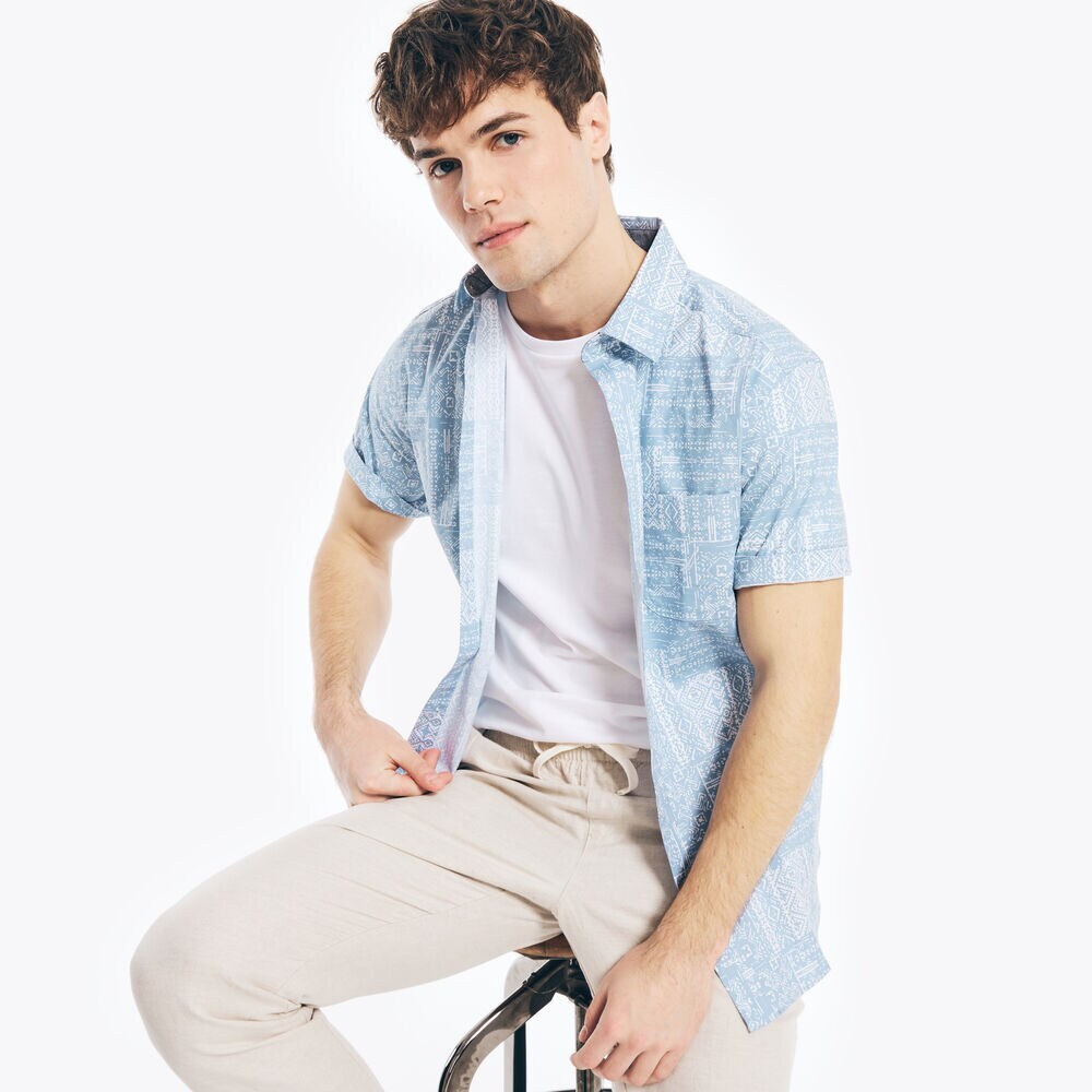 PRINTED POPLIN SHORT-SLEEVE SHIRT,Noon Blue,large