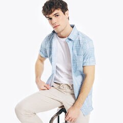 PRINTED POPLIN SHORT-SLEEVE SHIRT,Noon Blue,large