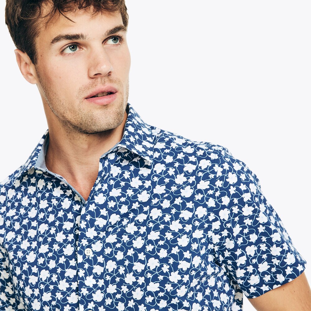 NAVTECH TRIM FIT PRINTED SHORT-SLEEVE SHIRT,Estate Blue,large