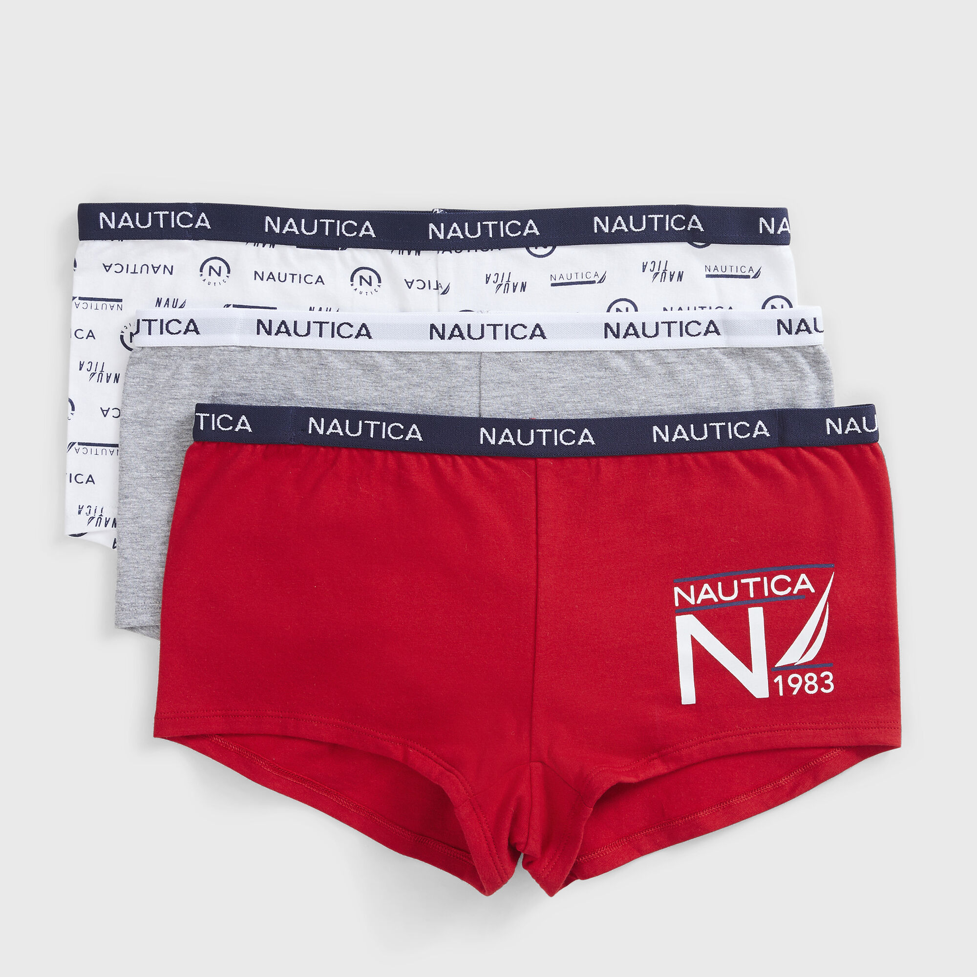 MULTI LOGO GRAPHIC BOYSHORT, 3-PACK,Nautica Red,large