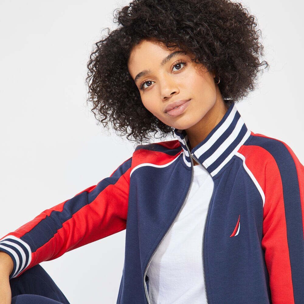 COLORBLOCK GRAPHIC ZIP SWEATSHIRT,Stellar Blue Heather,large