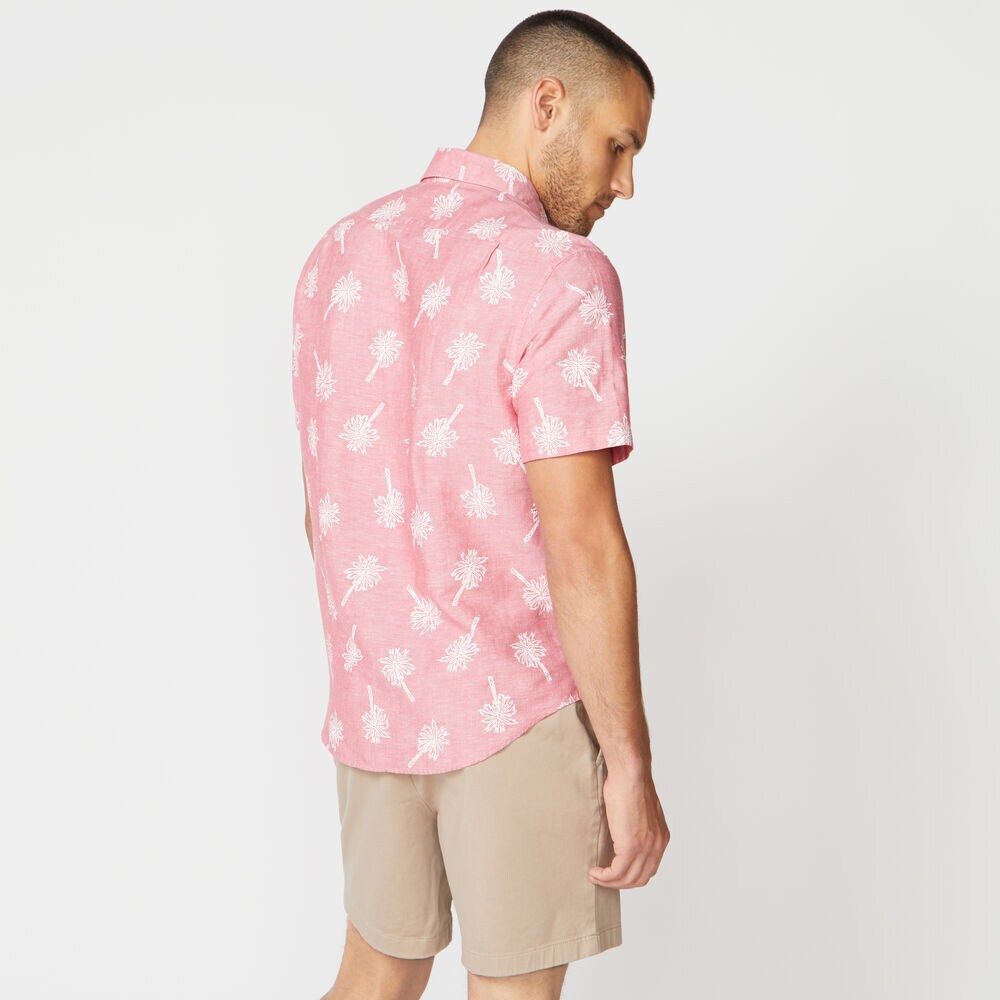 CLASSIC FIT TROPICAL PRINT LINEN SHIRT,Sailor Red,large