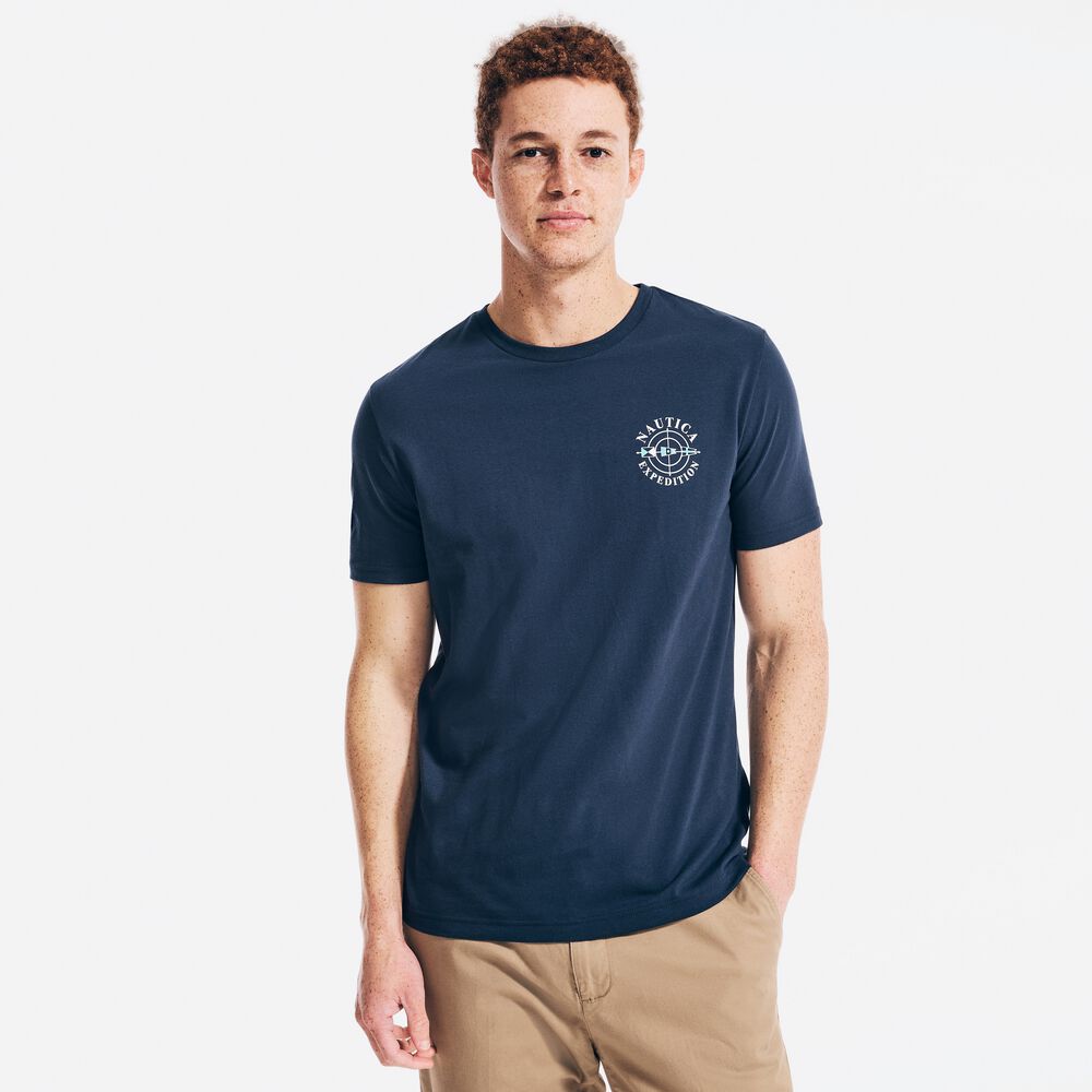 SUSTAINABLY CRAFTED MAP GRAPHIC T-SHIRT,Deep Dive Wash,large