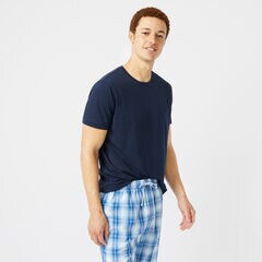 CLASSIC FIT SHORT SLEEVE PLAID PANT PAJAMA SET,Navy,large