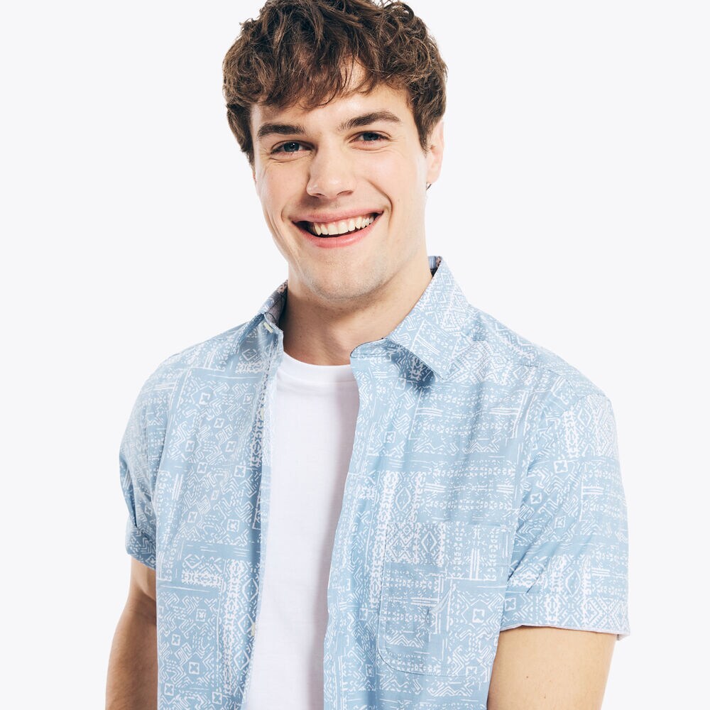 PRINTED POPLIN SHORT-SLEEVE SHIRT,Noon Blue,large
