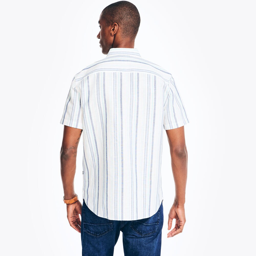 Striped Linen Short-Sleeve Shirt,Sail White,large
