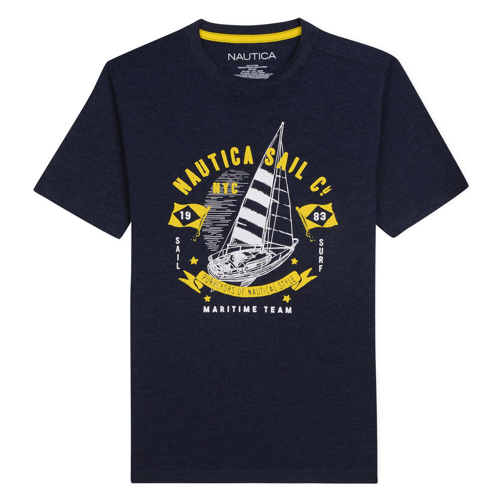 BOYS' JORDAN T-SHIRT IN NYC NAUTICA SAIL CO GRAPHIC,Aquadream,large