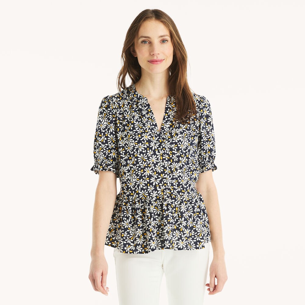 Floral Printed Peplum Top,Navy,large
