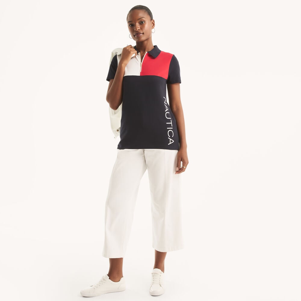 Colorblock Zip-Up Polo,Navy,large