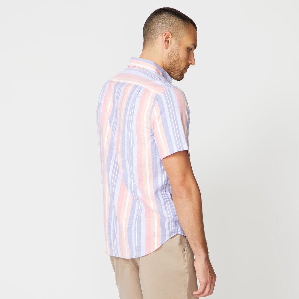 MULTI-STRIPE SHORT SLEEVE OXFORD SHIRT,Windsurf Blue,large