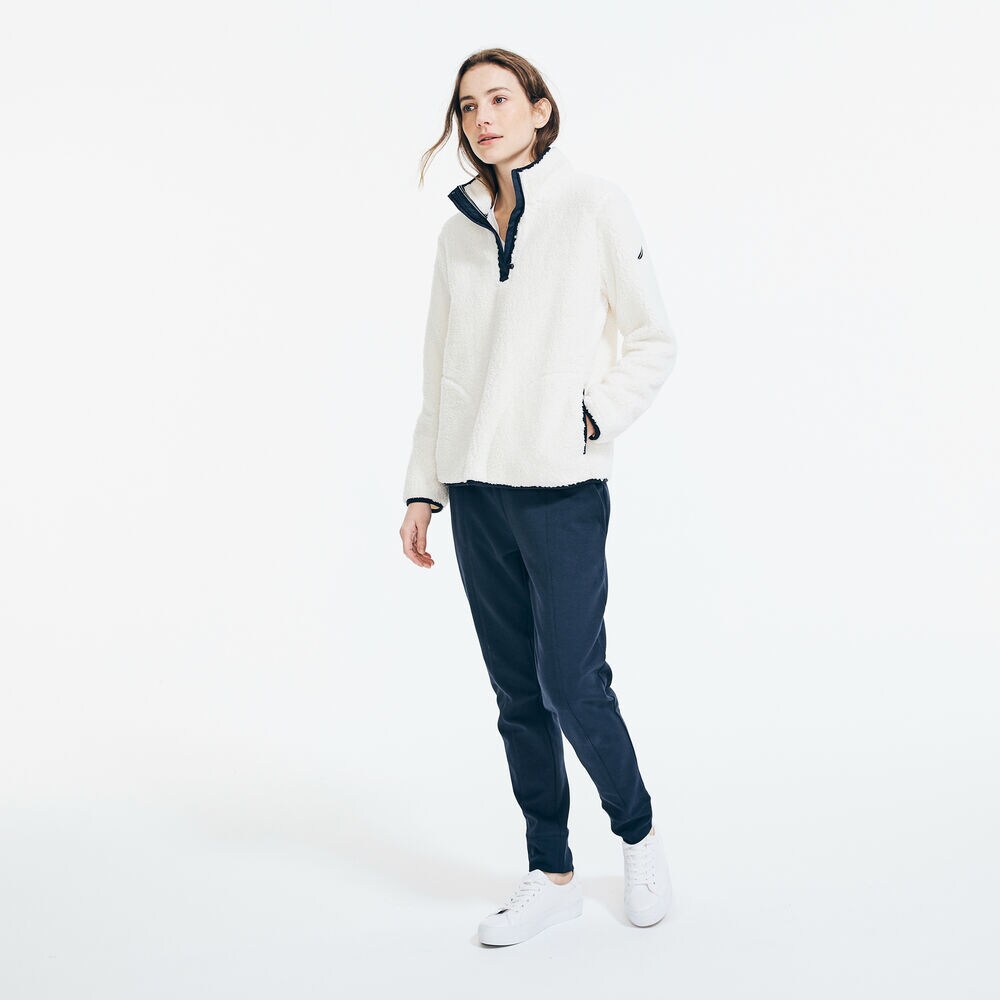QUARTER-ZIP SHERPA PULLOVER,Marshmallow,large