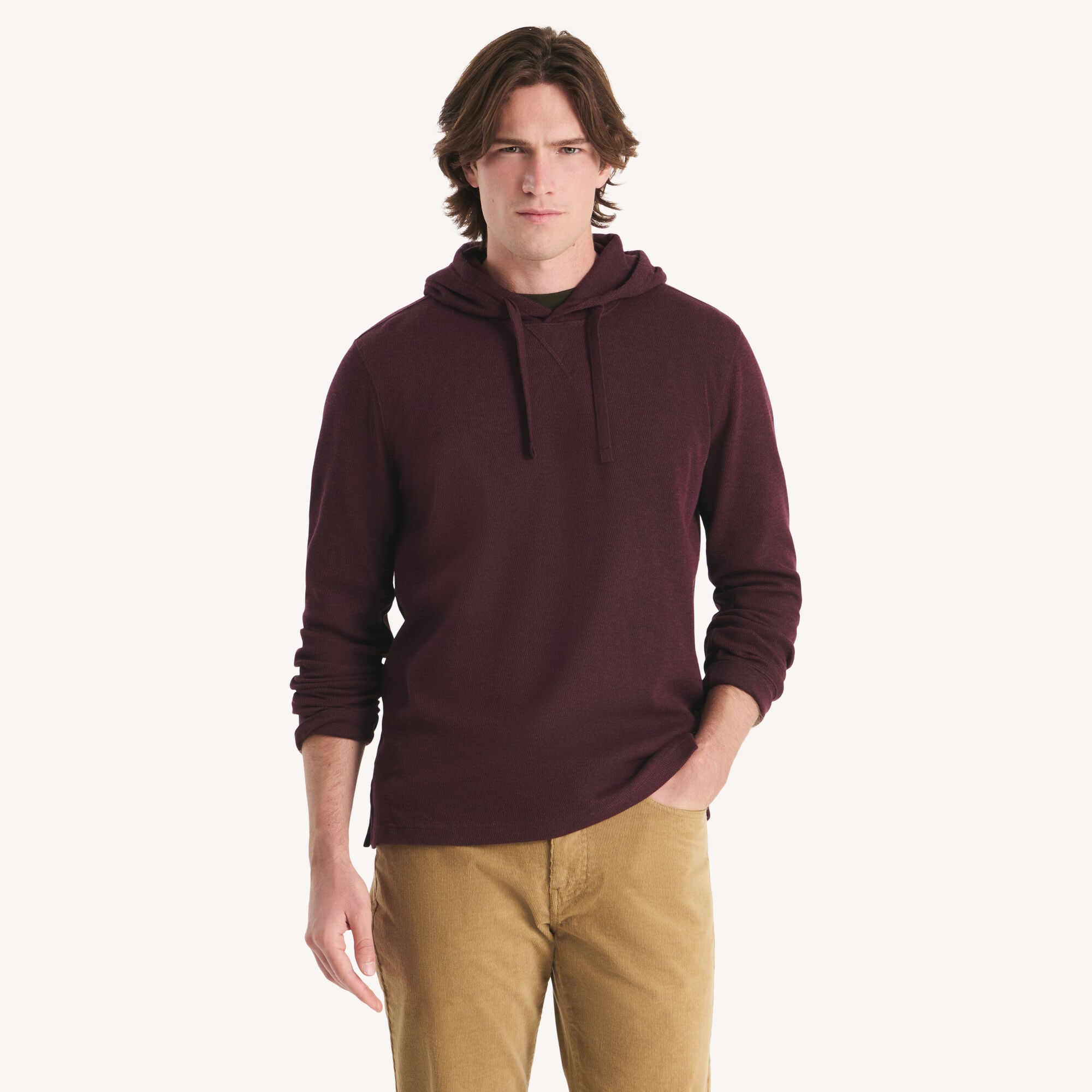 Classic Fit Waffle-Knit Hoodie ,Glory Red,large