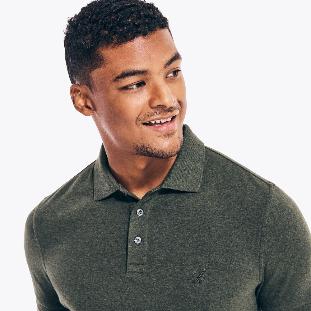 SLIM FIT HEATHERED INTERLOCK POLO,Mack Green,large