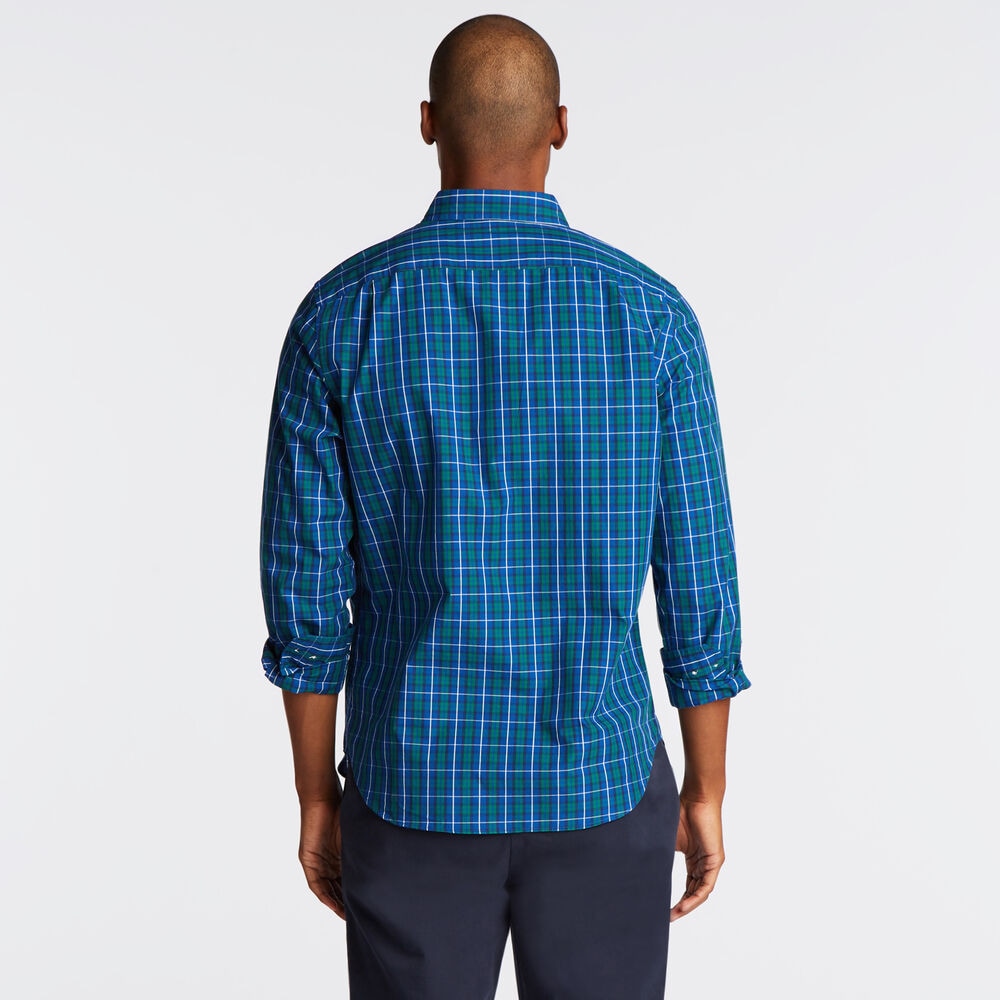 CLASSIC FIT POPLIN SHIRT IN DEEP BLUE PLAID,Clear Sky Blue,large