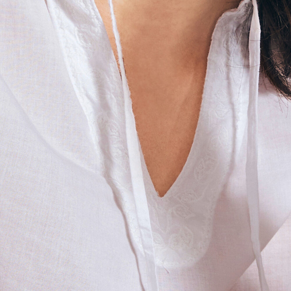 EMBROIDERED SPLIT-NECK TOP,Bright White,large