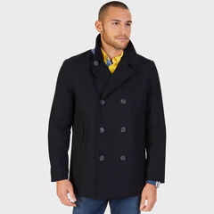 Double-Breasted Wool Blend Peacoat,True Black,large
