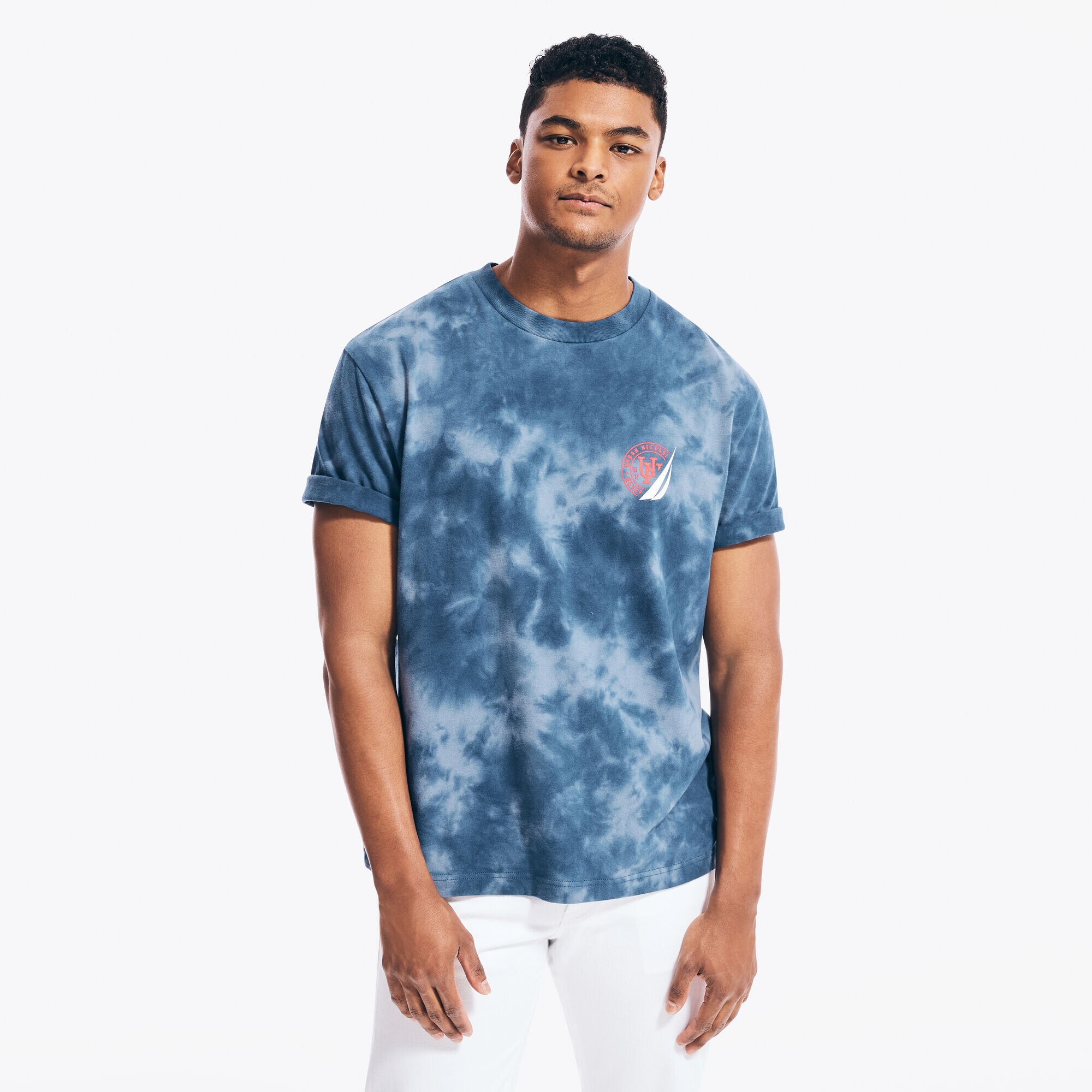 NAUTICA X URBAN NECESSITIES LOGO TIE-DYE T-SHIRT,Navy,large