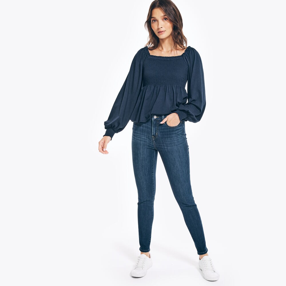 TRUE FLEX MID-RISE SKINNY DENIM,Sapphire/Pitch Yellow,large