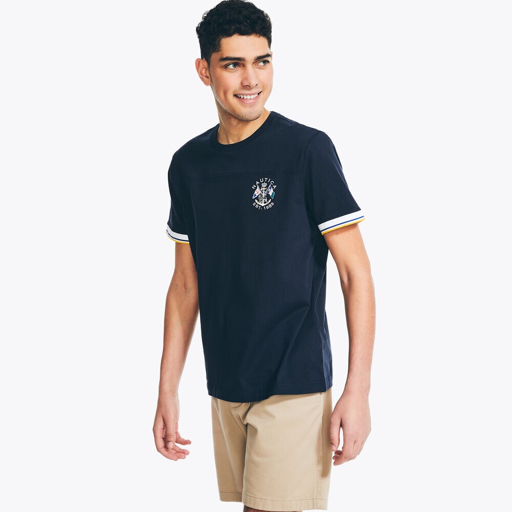 Rugby Crewneck T-Shirt,Navy,large