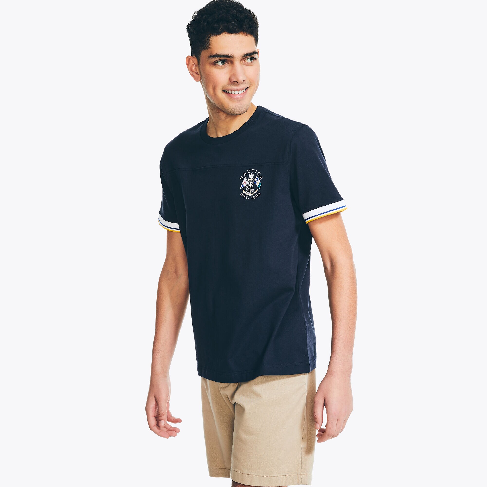 Rugby Crewneck T-Shirt,Navy,large